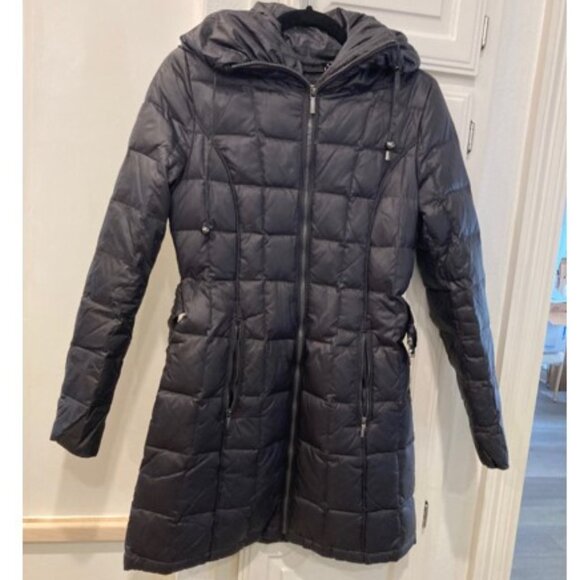 Laundry By Shelli Segal Puffer Down Black Sz XS Belted Coat Jacket Hood Quilted - Picture 6 of 13